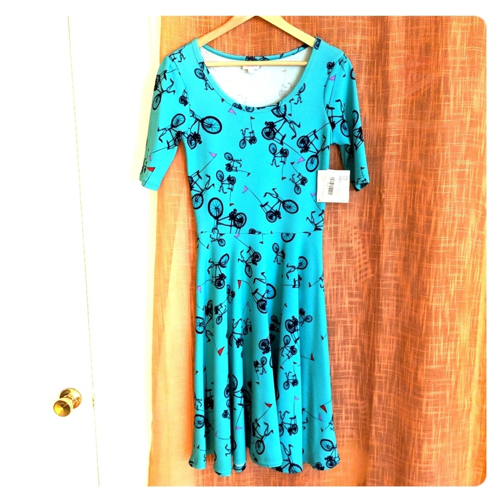 Lularoe Aqua Bicycle Nicole Dress Sz S